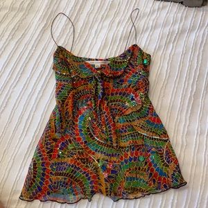 Diane von Furstenberg Size 2. Vintage multicolored strappy top. Sequin detail.